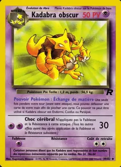 Carte Kadabra obscur de l'extension Team Rocket, numéro 39/82