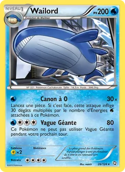 Carte Wailord de l'extension Dragons Éxaltés, numéro 26/124