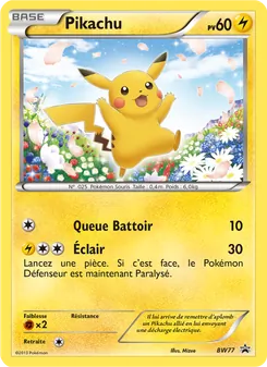 Carte Pikachu de l'extension Promo BW, numéro BW77/101