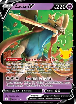 Carte Zacian V de l'extension Célébrations, numéro 16/25