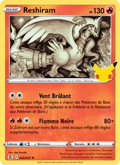 Carte Reshiram de l'extension Célébrations, numéro 2/25