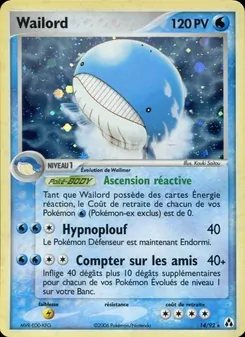Carte Wailord de l'extension EX Créateurs de légendes, numéro 14/92