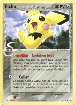 Carte Pichu δ de l'extension EX Fantômes Holon, numéro 76/110