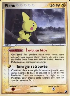 Carte Pichu de l'extension EX Tempête de sable, numéro 20/100