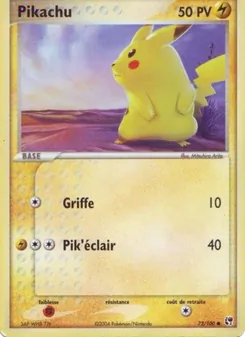 Carte Pikachu de l'extension EX Tempête de sable, numéro 72/100