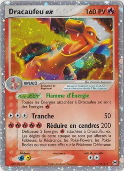 Carte Dracaufeu ex de l'extension EX Rouge Feu & Vert Feuille, numéro 105/112