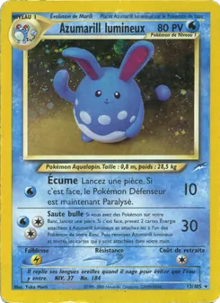Carte Azumarill lumineux de l'extension Neo Destiny, numéro 13/105