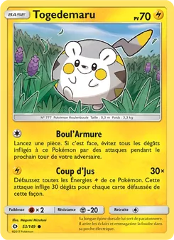 Carte Togedemaru de l'extension Soleil et Lune, numéro 53/149