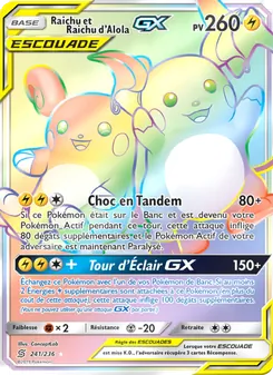 Carte Raichu et Raichu d’Alola GX de l'extension Harmonie des Esprits, numéro 241/236