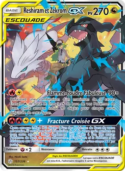 Carte Reshiram et Zekrom GX de l'extension Éclipse Cosmique, numéro 157/236