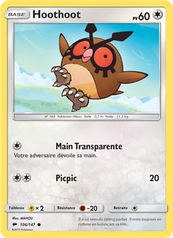 Carte Hoothoot de l'extension Ombres Ardentes, numéro 106/147