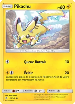 Carte Pikachu de l'extension Ombres Ardentes, numéro 40/147
