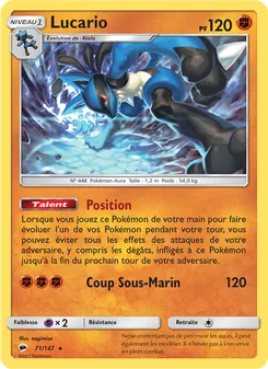 Carte Lucario de l'extension Ombres Ardentes, numéro 71/147