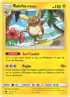 Carte Raichu d’Alola de l'extension Invasion Carmin, numéro 31/111