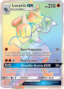 Carte Lucario GX de l'extension Lumière Interdite, numéro 135/131