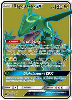 Carte Rayquaza GX de l'extension Tempête Céleste, numéro 160/168
