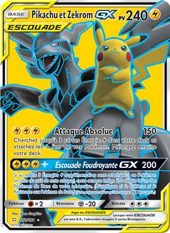 Carte Pikachu et Zekrom GX de l'extension Duo de Choc, numéro 162/181