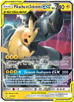 Carte Pikachu et Zekrom GX de l'extension Duo de Choc, numéro 33/181