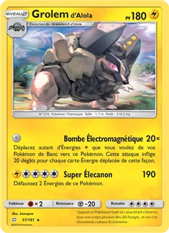 Carte Grolem d’Alola de l'extension Duo de Choc, numéro 37/181