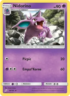 Carte Nidorino de l'extension Duo de Choc, numéro 58/181