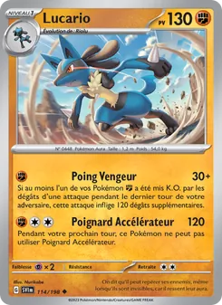 Carte Lucario de l'extension Écarlate et Violet, numéro 114/198