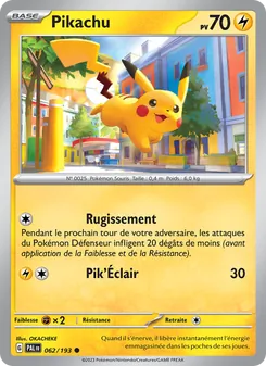 Carte Pikachu de l'extension Évolutions à Paldea, numéro 062/193