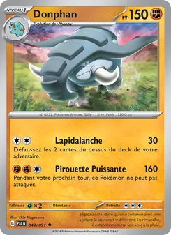 Carte Donphan de l'extension Destinées de Paldea, numéro 049/91