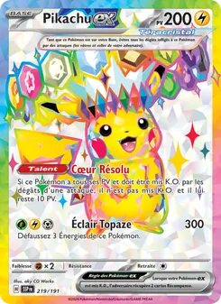 Carte Pikachu-ex de l'extension Étincelles Déferlantes, numéro 219/191