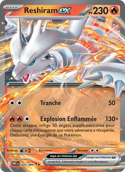 Carte Reshiram-ex de l'extension Flamme Blanche, numéro 020/86