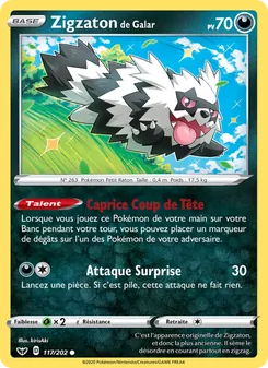 Carte Zigzaton de Galar de l'extension Épée et Bouclier, numéro 117/202
