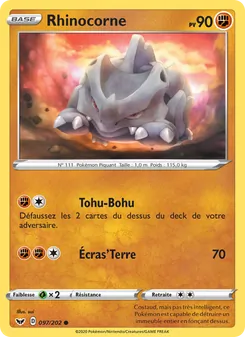 Carte Rhinocorne de l'extension Épée et Bouclier, numéro 97/202