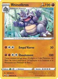Carte Rhinoféros de l'extension Épée et Bouclier, numéro 98/202