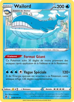 Carte Wailord de l'extension Tempête Argentée, numéro 038/195