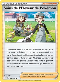 Carte Soins de l'Éleveur de Pokémon de l'extension Ténèbres Embrasées, numéro 166/189