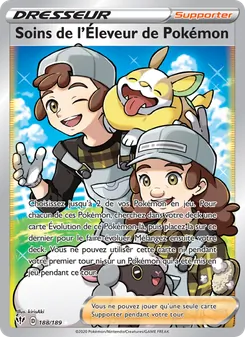 Carte Soins de l'Éleveur de Pokémon de l'extension Ténèbres Embrasées, numéro 188/189