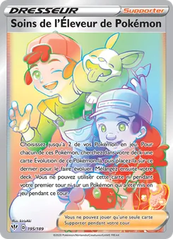 Carte Soins de l'Éleveur de Pokémon de l'extension Ténèbres Embrasées, numéro 195/189