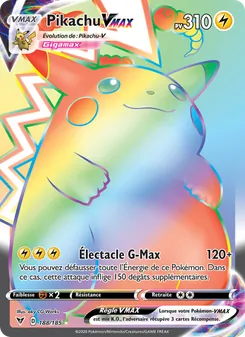 Carte Pikachu VMAX de l'extension Voltage Éclatant, numéro 188/185
