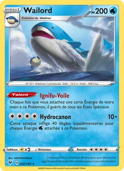 Carte Wailord de l'extension Voltage Éclatant, numéro 32/185