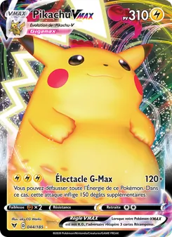 Carte Pikachu VMAX de l'extension Voltage Éclatant, numéro 44/185