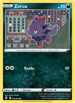 Carte Zorua de l'extension Évolution Céleste, numéro 102/203
