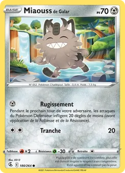 Carte Miaouss de Galar de l'extension Poing de Fusion, numéro 180/264