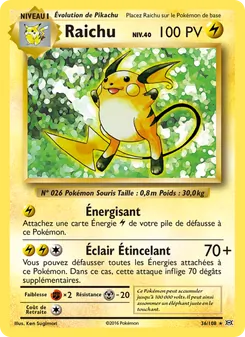 Carte Raichu de l'extension Évolutions, numéro 36/108