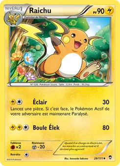 Carte Raichu de l'extension Poings Furieux, numéro 28/111