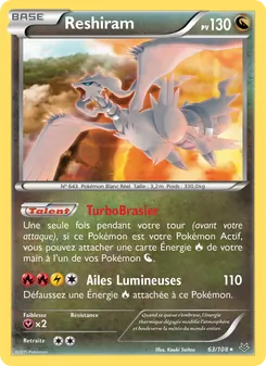 Carte Reshiram de l'extension Ciel Rugissant, numéro 63/108
