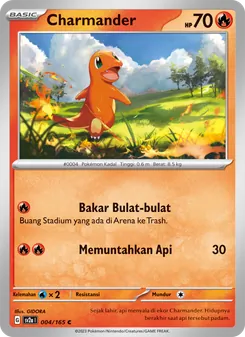 Kartu Charmander dari Kartu Pokémon 151, nomor 004/165