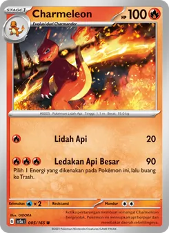 Kartu Charmeleon dari Kartu Pokémon 151, nomor 005/165