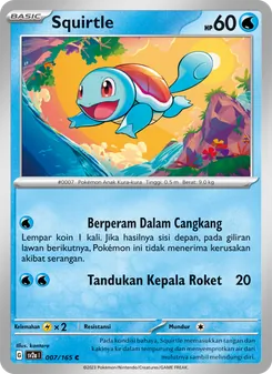 Kartu Squirtle dari Kartu Pokémon 151, nomor 007/165