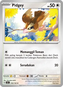 Kartu Pidgey dari Kartu Pokémon 151, nomor 016/165