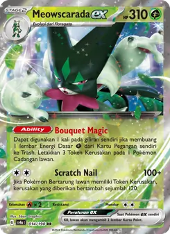 Kartu Meowscarada ex dari Harta Berkilau ex, nomor 014/190