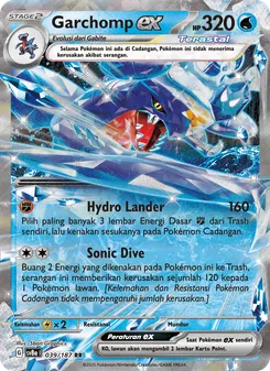 Kartu Garchomp ex dari Festival Terastal ex, nomor 039/187